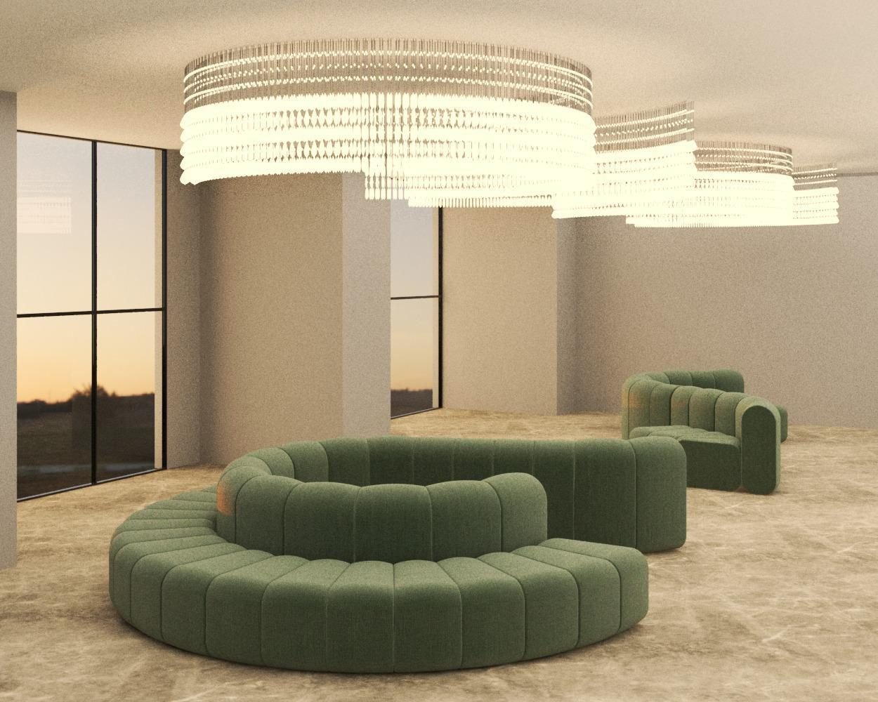 Maison Cyrela Perdizes — Cascata de Cristal Ondulante — Render conceitual da cascata de cristal ondulante, etapa de design